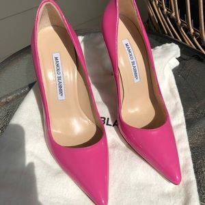 Manolo Blahnik Pink Patent Leather Pumps,36  4”